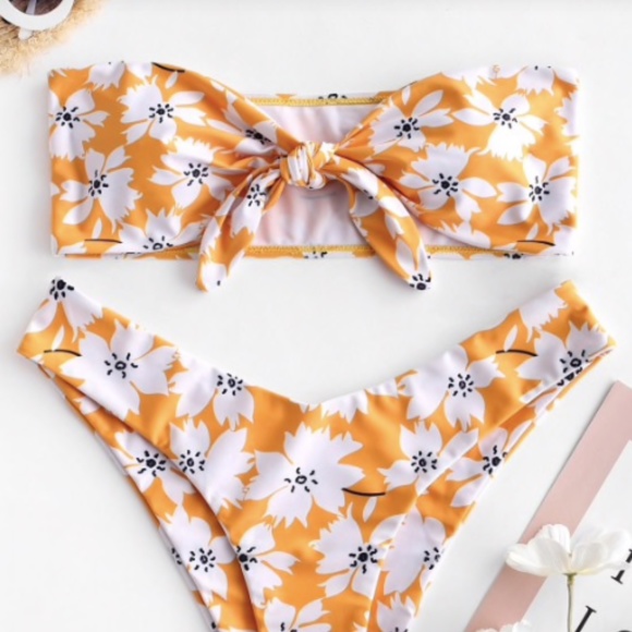 Zaful Other - Zaful Orange Floral Bikini Top